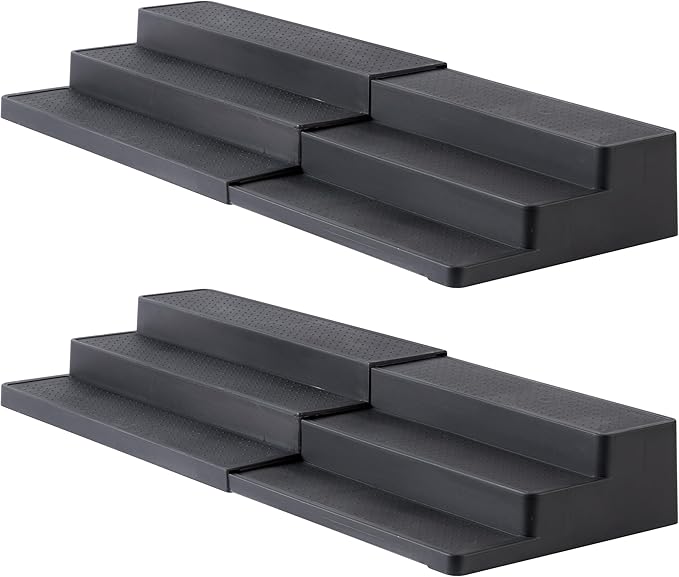 SIMPLEMADE 3-Tier Spice Rack Organizer - Versatile Storage Shelf for Kitchen, Bathroom, Bedroom & Office, Set of 2, Expandable Black