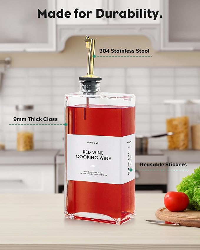 Olive Oil Dispenser For Kitchen, Glass Oil Bottle 350ML Oil And Vinegar Dispenser Set Of 4 with 4 Stainless Steel Pourers & 88 Labels, Soy Sauce Dispenser, Coffee Syrup Bottles