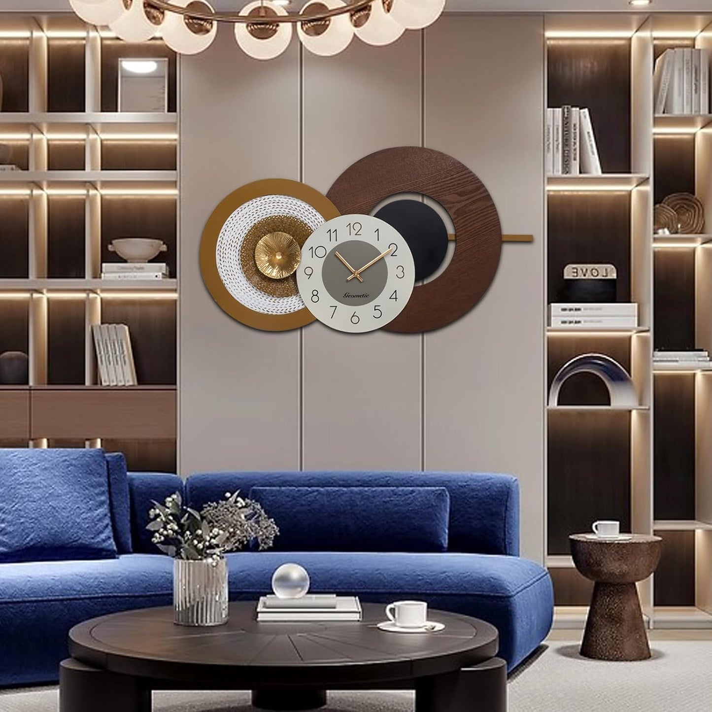 38X21.2 Inch Extra Large Modern Wall Clock, Oversized Wood and Metal Frame Farmhouse Clock, Antique Gold Big Wall Clocks for Living Room, Kitchen, Bedroom, Office