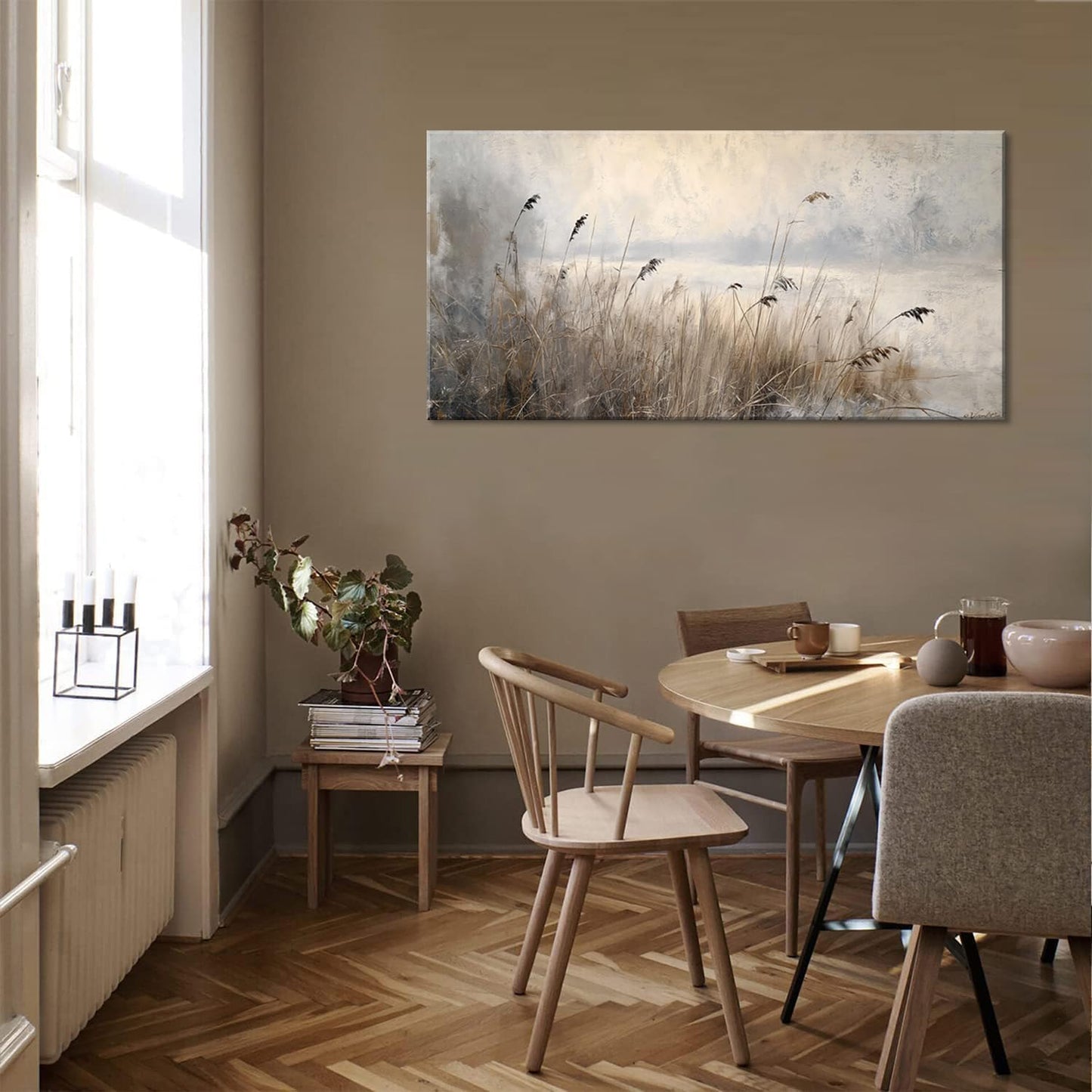 LASMOND Vintage Meadow Wall Art for Living Room Reed Grass Canvas Painting Prints Large Retro Rustic Cottagecore Countryside Landscape Farmhouse Bedroom Artwork Home Decor (40x20 Inches)