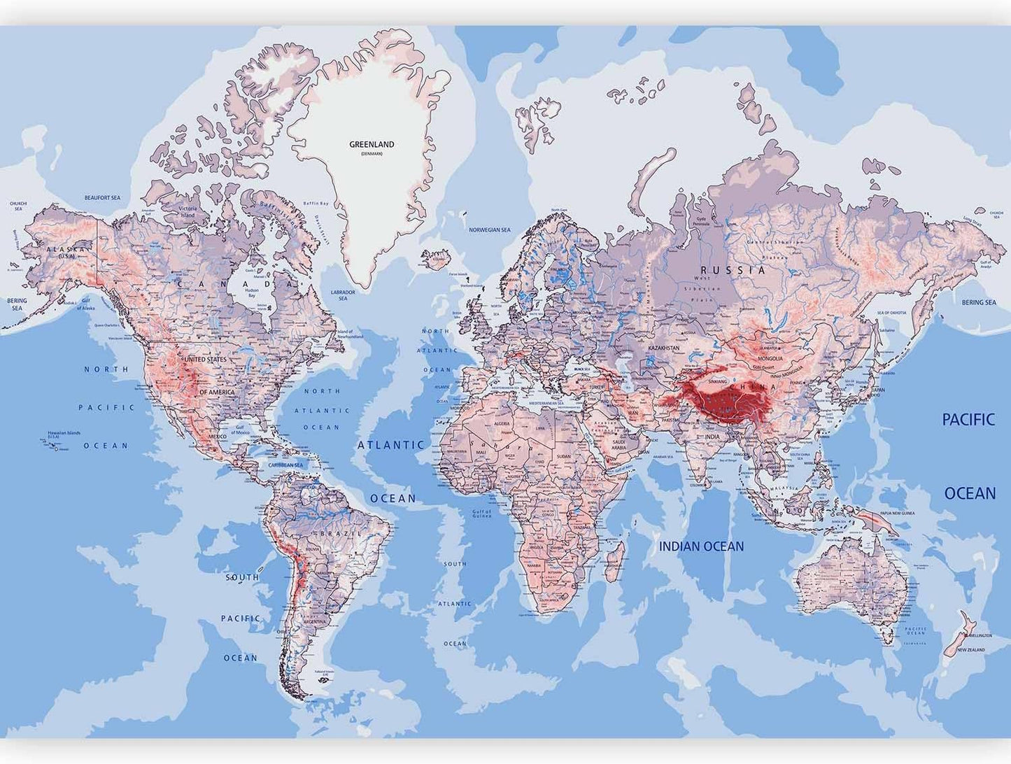 artgeist Premium Wall Mural World Map 177x124 in - XXL Non-Woven Wallpaper Fleece Wall Decor Photo Print Picture Image Design Home Map of The World k-A-0061-a-b