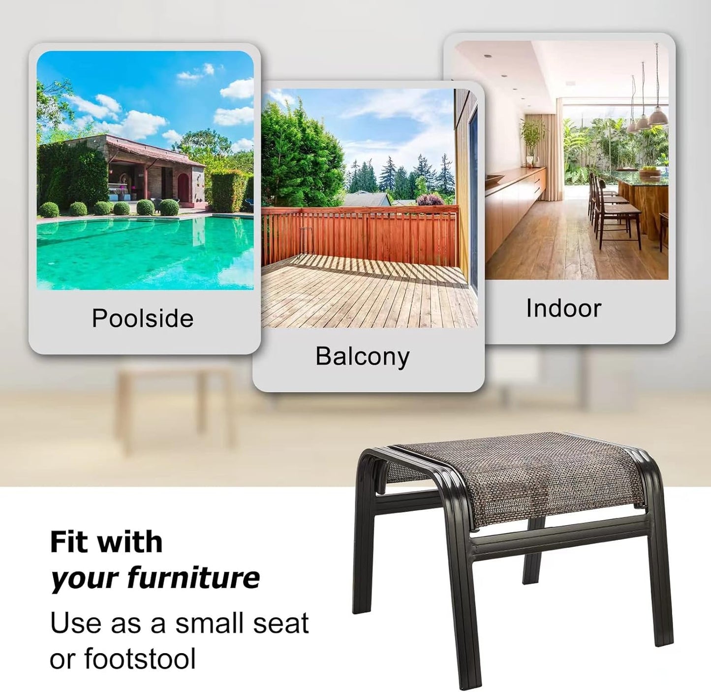 Patio Footstools Outdoor Foot Rest Aluminum Ottomans Samll Seat Wicker Furniture Patio Ottoman 2 Pieces Brown