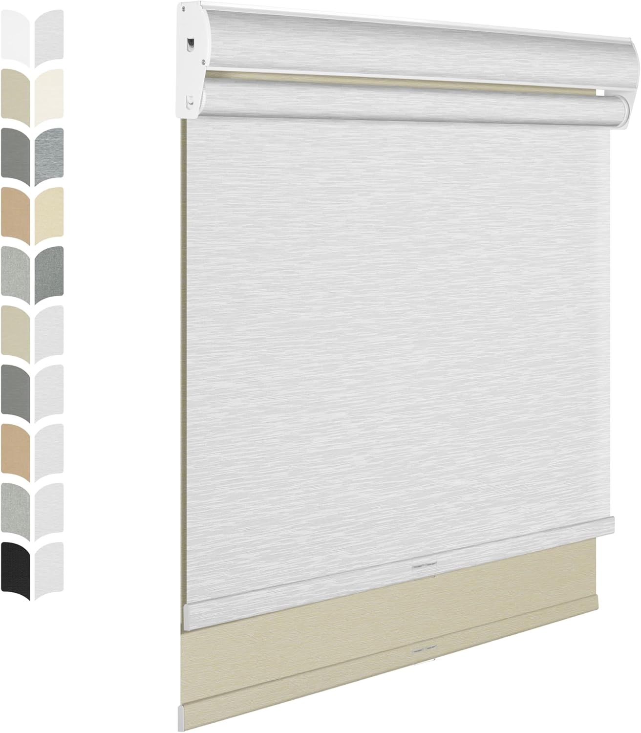 BERISSA Cordless Dual Roller Shades with Cassette Valance, Double Window Shades Blackout and Light Filtering, Day and Night for Home Office Door. Beige and White. 40 W x 48" H