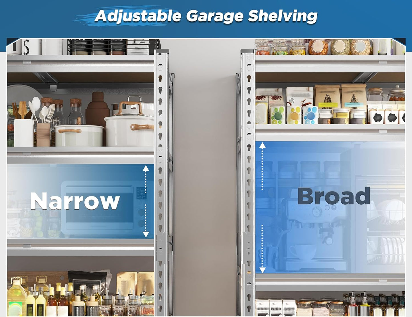 REIBII Garage Shelving, 4 Tier Storage Shelves Load 2550LBS, Adjustable Garage Shelving Heavy Duty, Metal Shelves Unit for Basement, Warehouse, 48" W x 60 "H x 24" D, Galvanized