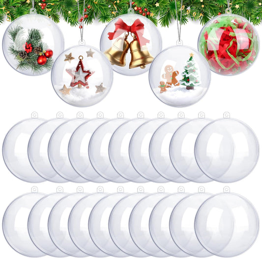 ANVAVO 25 Pieces 10 cm Christmas Clear Plastic Fillable Ball Ornaments DIY Craft Transparent Baubles Shatterproof Christmas Tree Hanging Ornaments for Xmas New Years Birthday Wedding Home Decor