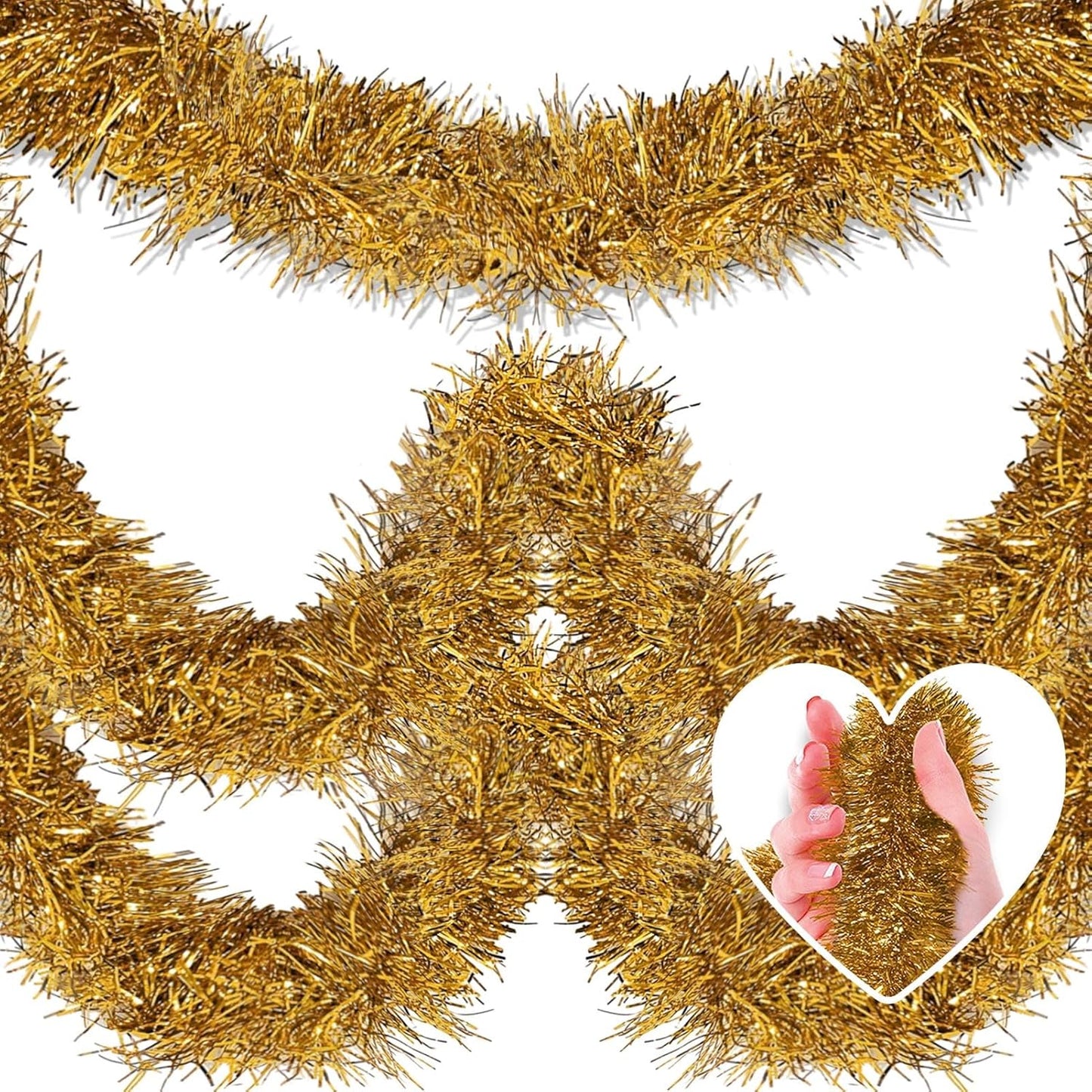 25 Feet Christmas Tinsel Garland, Metallic Twist Wall Hanging Backdrop for Parade Floats, Christmas Eve, New Year, Valentine's Day Party Decorations (Champagne Gold, 4in x 25ft)