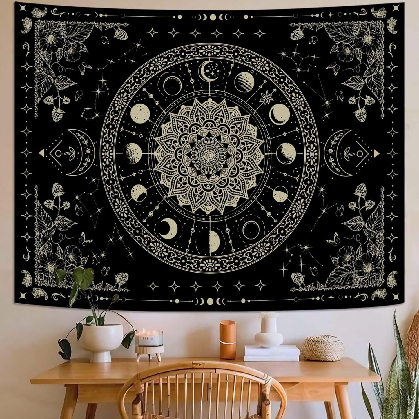Lunerfex Mandala Moon Tapestry Boho Tapestry for Bedroom Black Tapestries Wall Hanging Living Room Wall Art and Home Decor 60x80