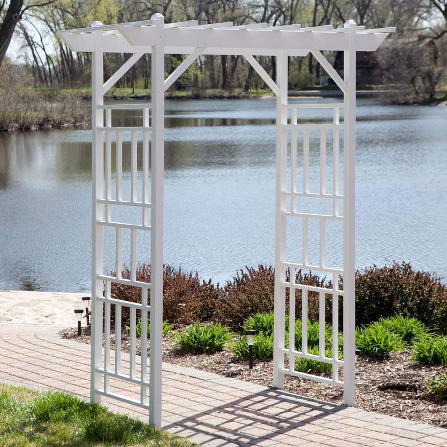 Dura-Trel Wellington Arbor, Vinyl Garden Archway for Outdoors, White, 72" x 85" - Backyard Decorative Arch for Pathways & Entrances w/ Trellis Sides for Climbing Plants, Vines & Flowers