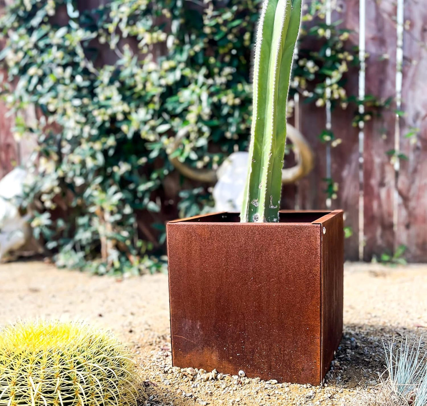 DIY CARTEL Corten Steel Cube Outdoor Planter Box, Rustic & Modern Farmhouse Design, Large Raised Metal Garden Bed for Commercial & Residential Use (12in x 12in)