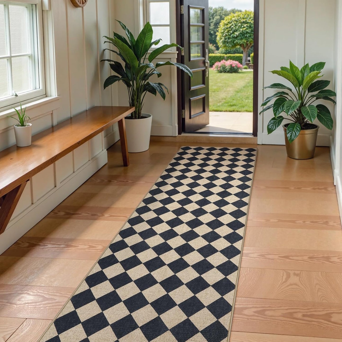 Lahome Checkered Outdoor Runner Rug, 2x8 Kitchen Runner Rugs for Non Skid Washable Entryway Carpet, Checkerboard Non Slip Non Shedding Carpet for Bedroom