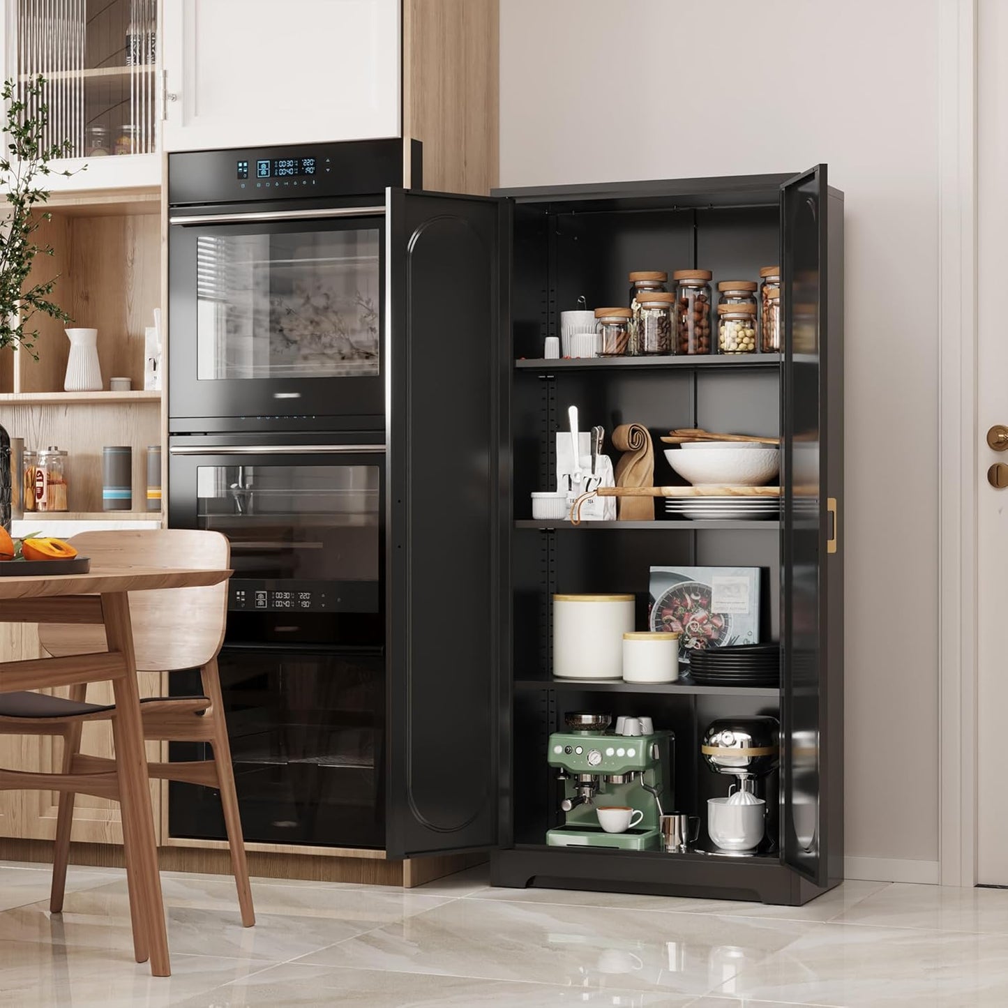 Metal Kitchen Storage Cabinets,60”Pantry Cabinet with Doors and 4 Adjustable Shelves,Tall Black Cabinet for Pantry, Laundry Room,Living Room,Dinning Room