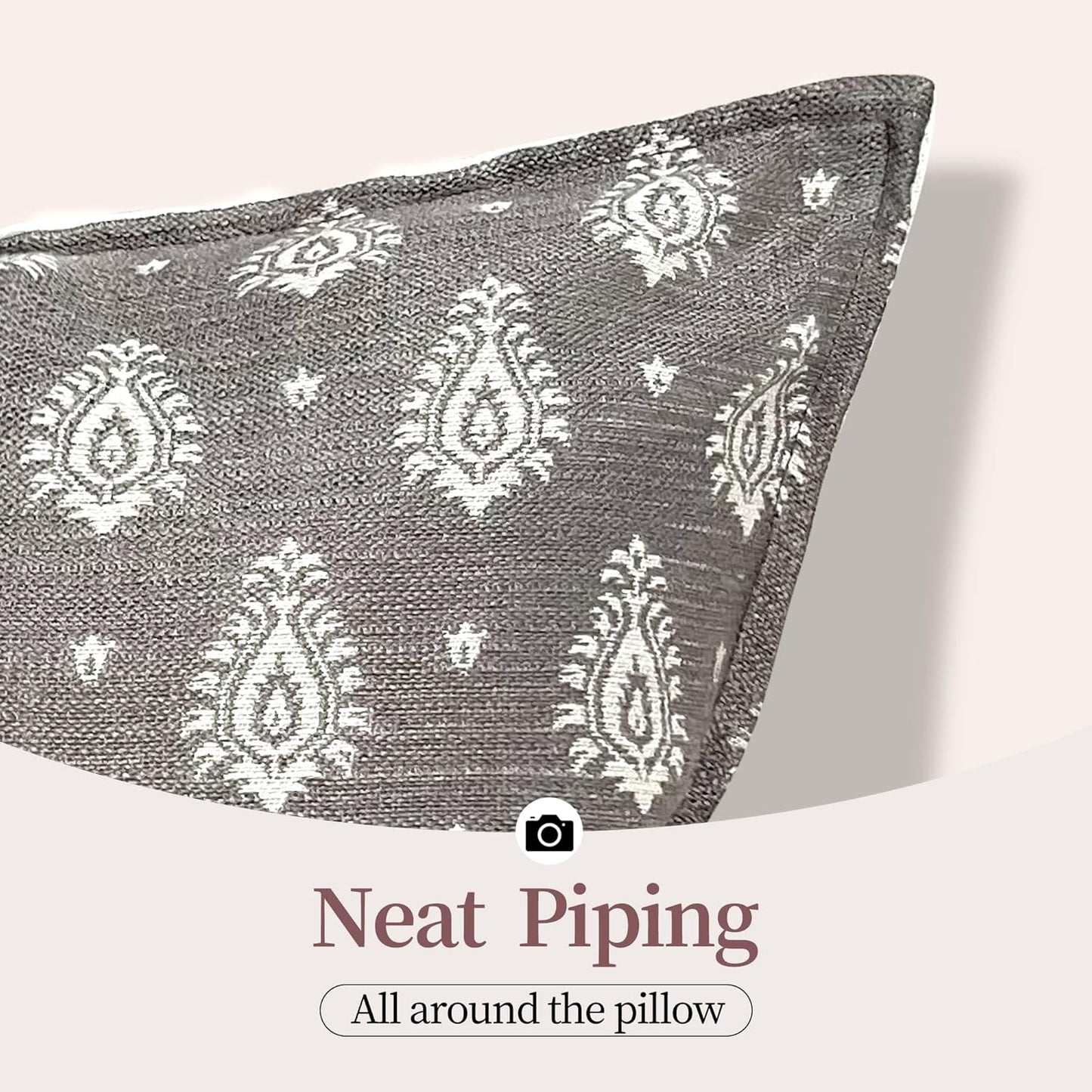 Floral Throw Pillow Covers 20x20 Set of 2, Dark Grey Decorative Pillow Covers Neutral Faux Linen Cotton Blend, Vintage Look for Couch, Sofa, Bed, Living Room