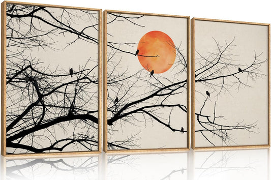 Celestdeco Large Vintage Tree Branch Framed Canvas Wall Art Set, Retro Tree Drawing Wall Decor, Nature Botanical Wall Painting, Neutral Landscape Art Print for Living Room, Bedroom, Office - 16"X24"X3