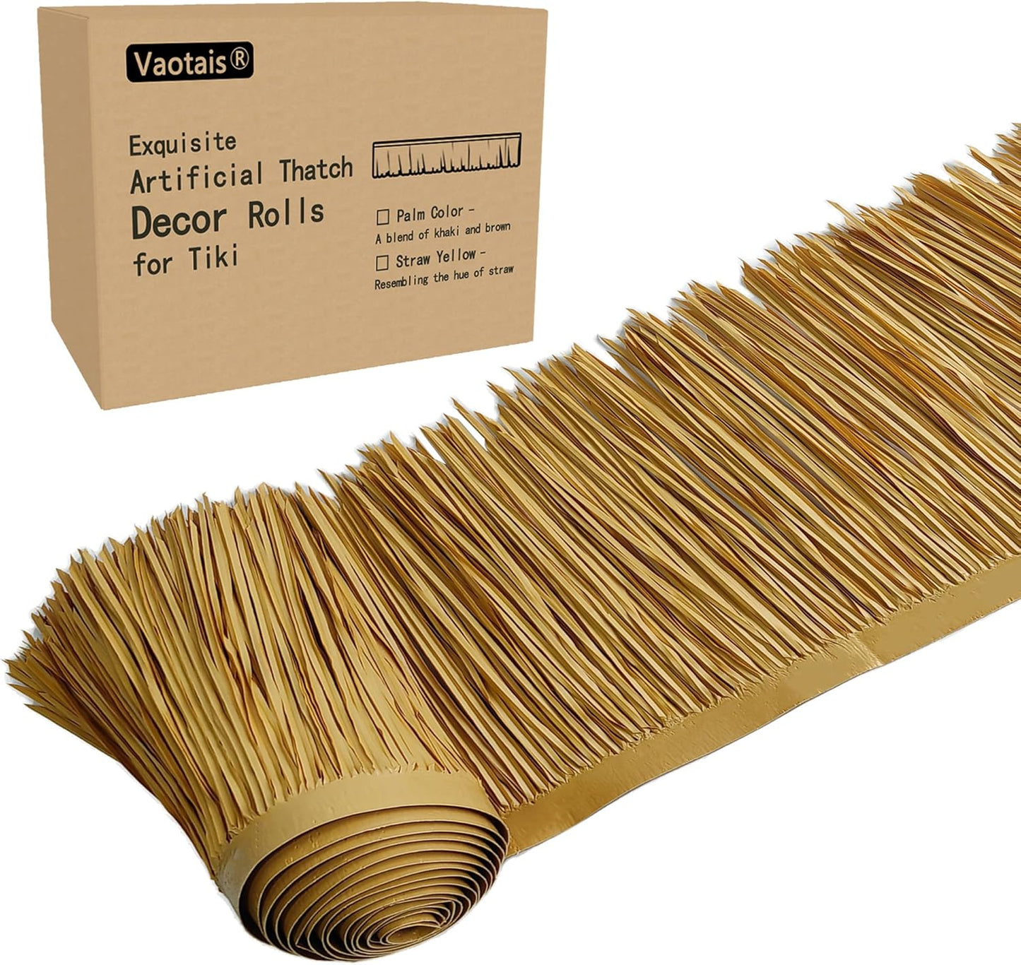 Premium Mexican Style Artificial Palm Thatch Roof Rolls. 5 Lengths, 2 Colors. Waterproof. Easy Install. Ideal for Tiki Bars, Parties, Gardens & Fences (30ft x 16in - Straw Yellow)
