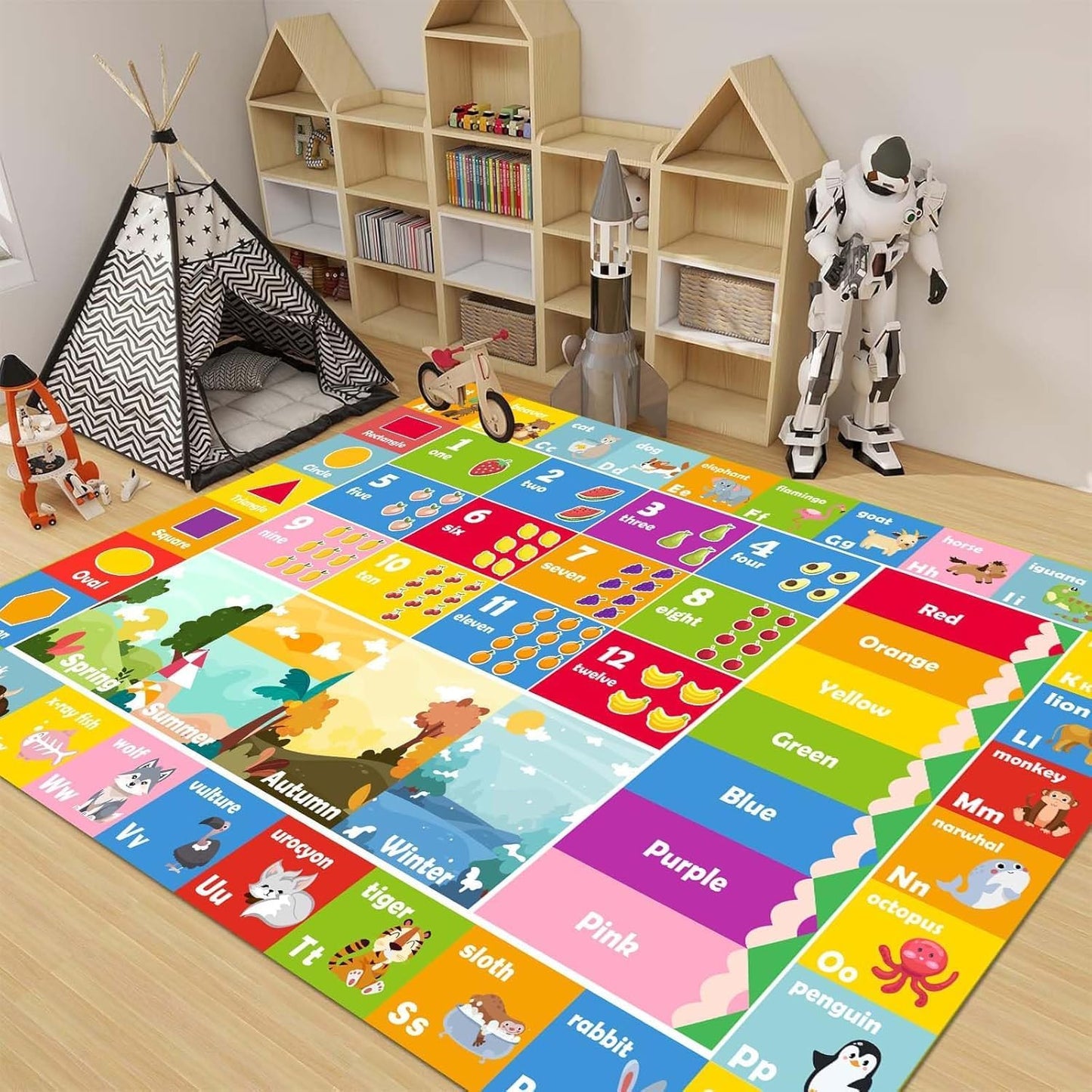 Kids Rug ABC Rug, Play Mat for Kids Playroom ABC Educational Area Rug for Playroom Classroom Elementary Preschool Rugs wtih Numbers Animals (2.6x3.9ft)