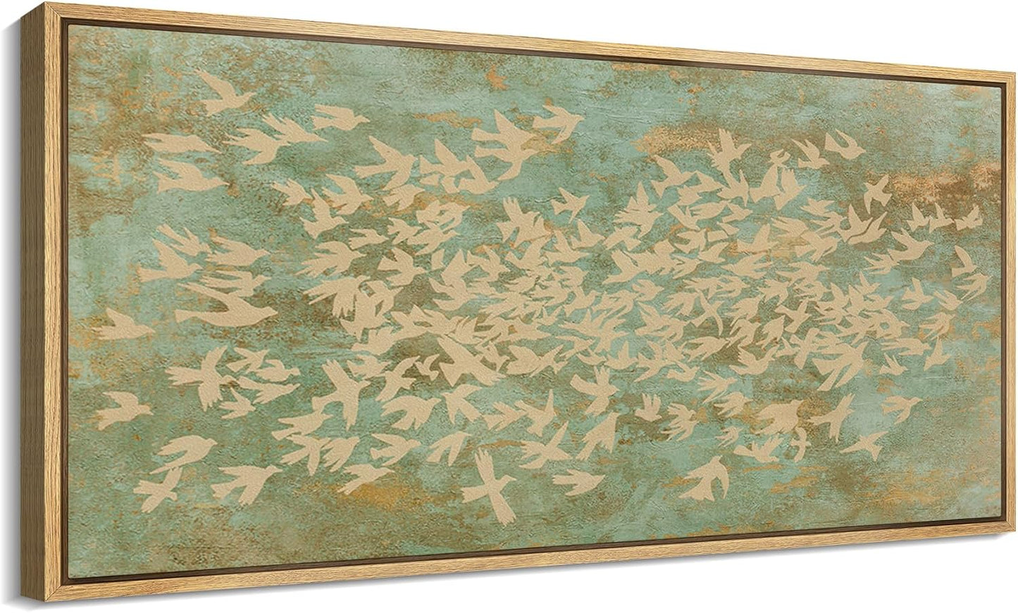 MUDECOR Extra Large Framed Canvas Print Wall Art Rustic Birds in Flight Abstract Pattern Antique Retro Fine Art Illustrations Decorative Colorful for Bedroom - 60"x30"