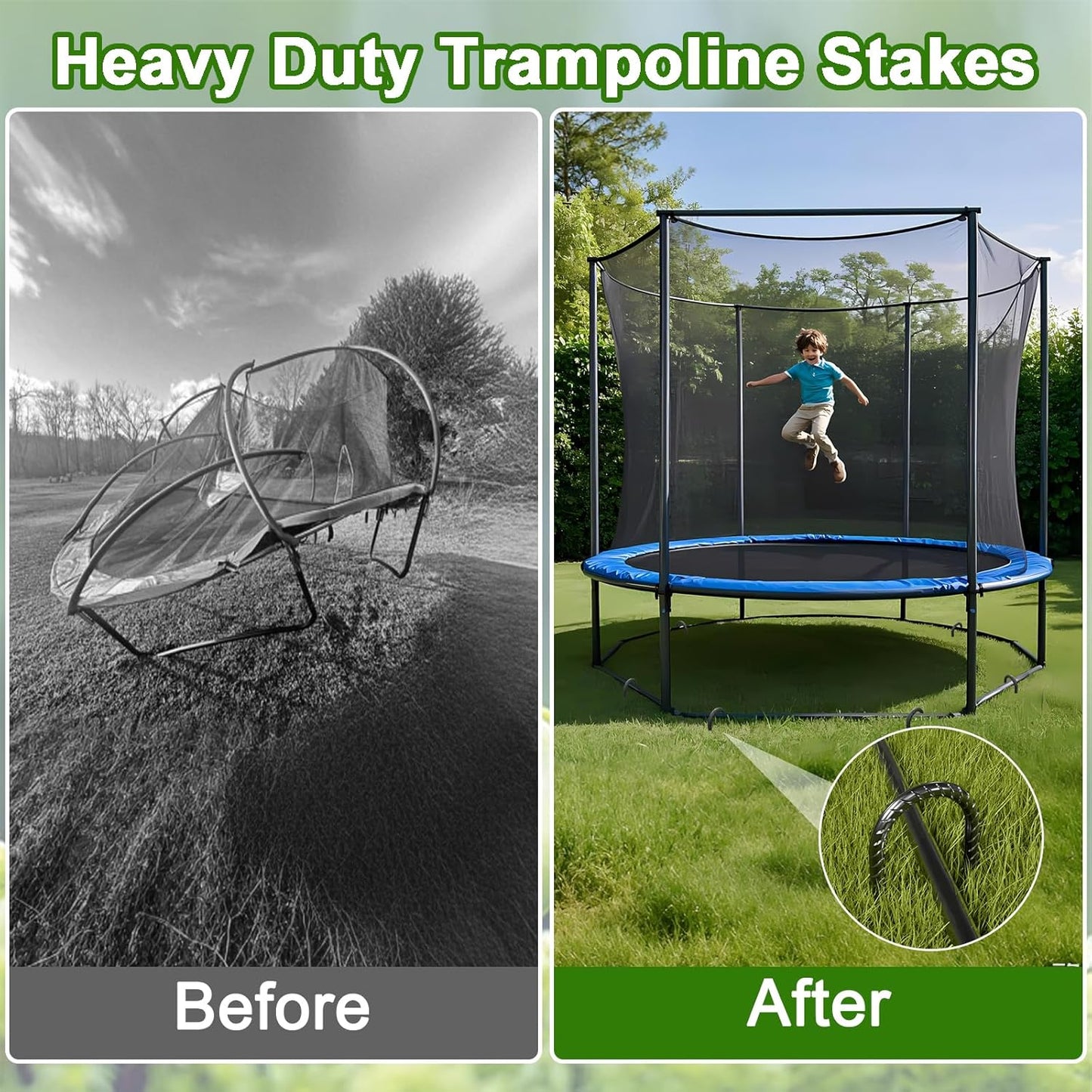 VVOKGO Trampoline Stakes 12 Inches Anchors High Wind Heavy Duty, 8-Pack U Shaped Tie Down Anchor Kit for Ground, Camping Tent, Soccer Net, Swing Set, Black