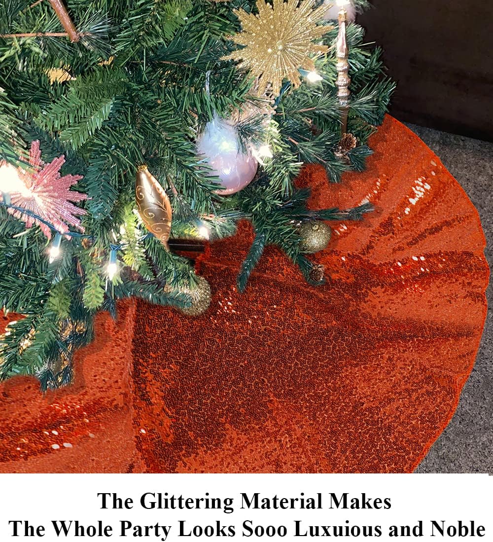 Partisout Orange Sequin Tree Skirt Glitter Christmas Skirts 48 Inch Cotton Colorful for Halloween Trees
