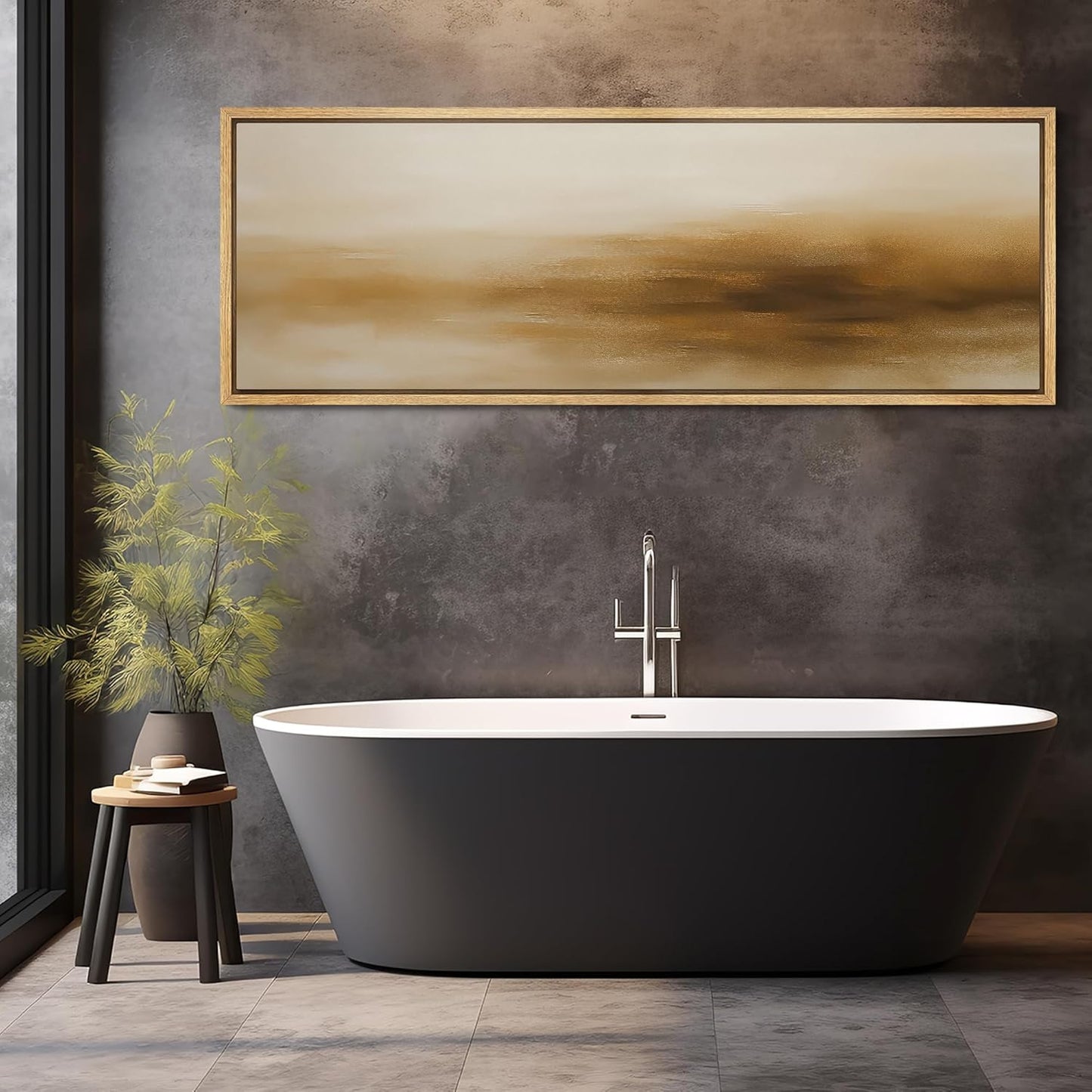 MUDECOR Large Framed Canvas Print Wall Art Minimalist Golden Brown Abstract Modern Neutral Illustrations Decorative Colorful for Bedroom - 60"x20"