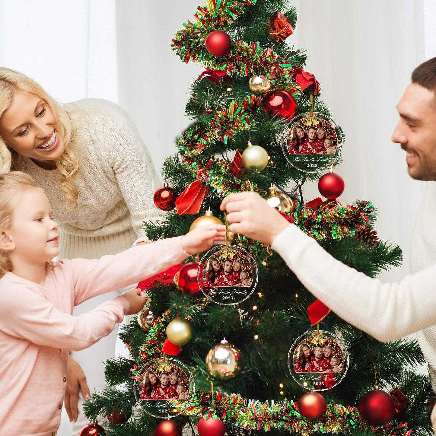 Christmas Tree Decor, Personalized Crystal Photo Ornaments, Custom Ornaments for Family, Decorative Hanging Crystal Pendant, Design Your Own Picture, Gifts for Mom/Dad