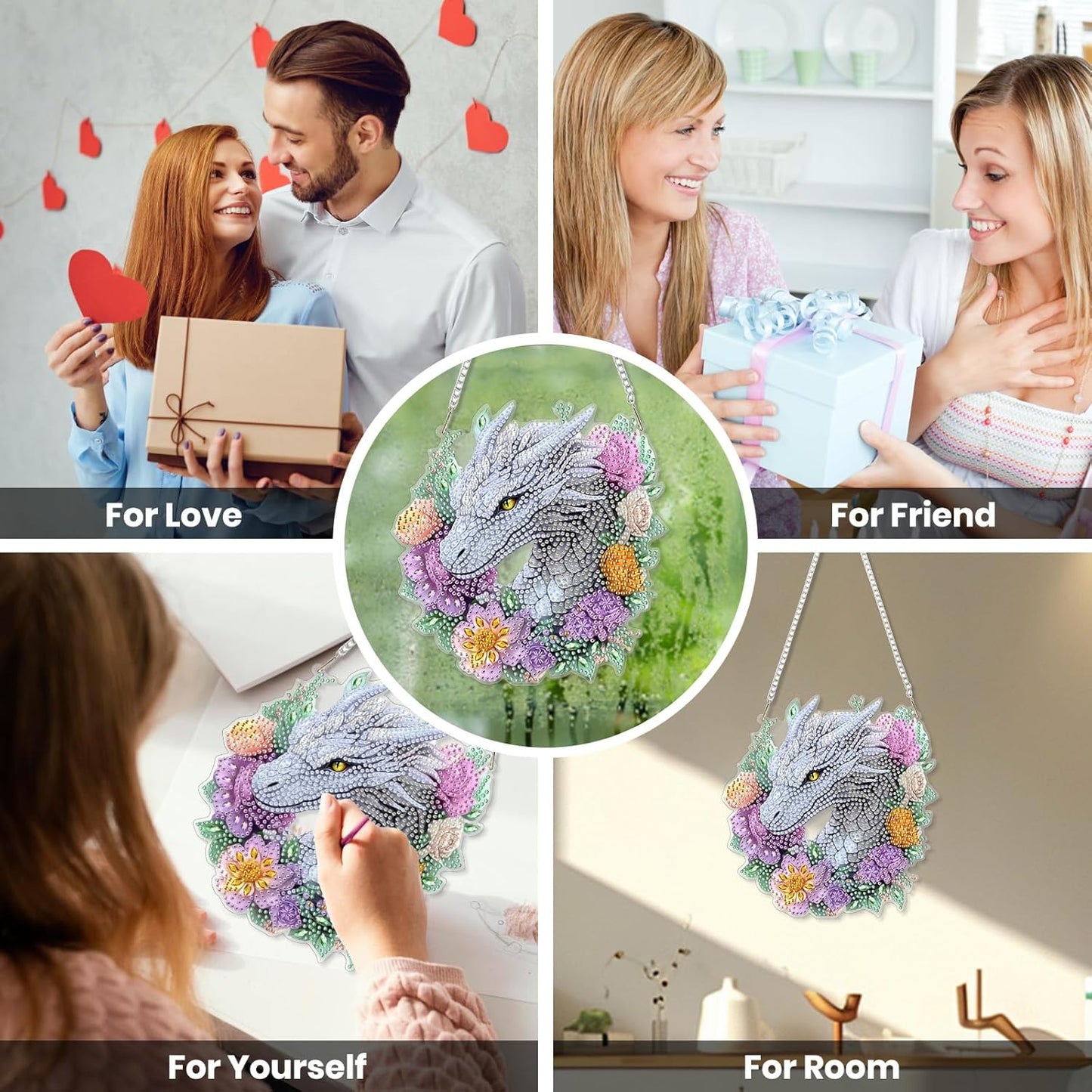 EOBROMD Diamond Hanging Art Kits for Adults, Dragon Diamond Art Painting Window Pendant Kits Suncatchers, DIY Special Shaped Rhinestone Adults, Home Wall Decor