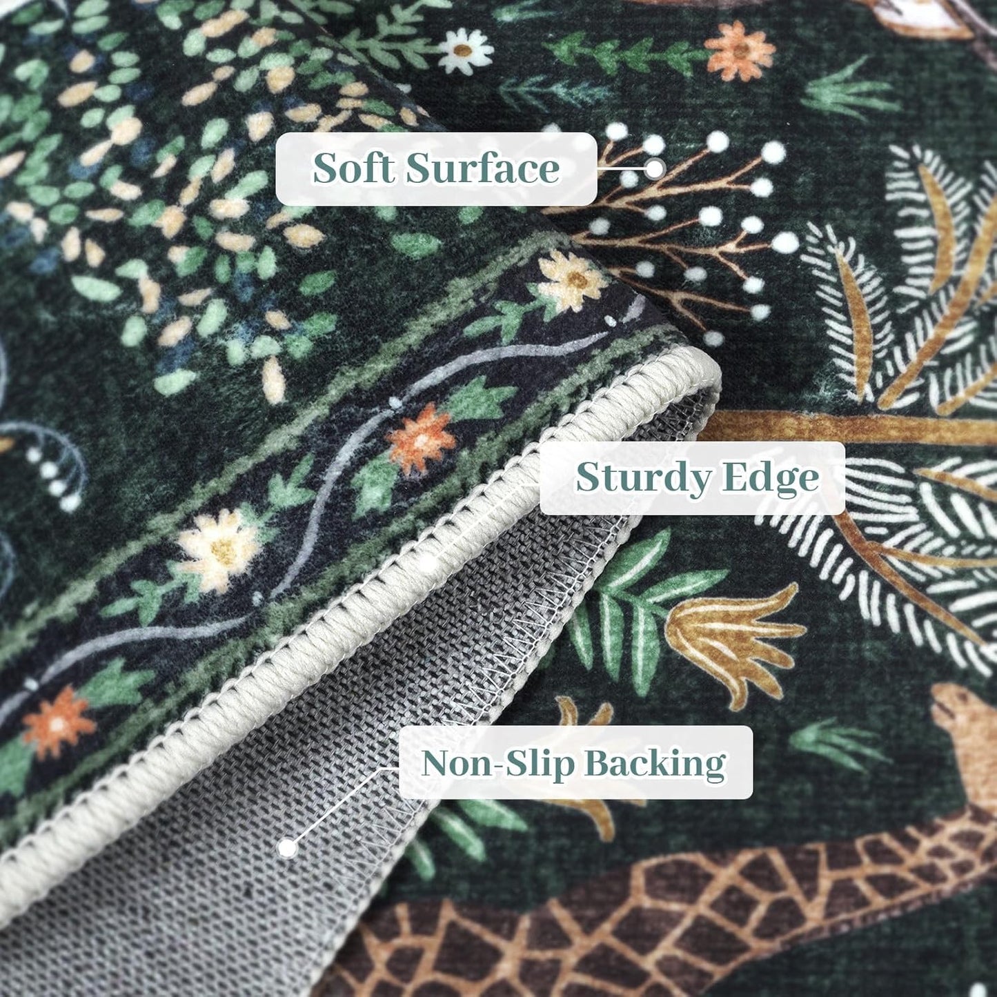 OJIA Jungle Print 9x12 Area Rugs for Living Room, Green Soft Bedroom Rug Washable Rugs 9x12, Modern Dining Room Rug Stain Resistant Ultra-Thin Floor Carpet for Playroom Kids Room Nursery