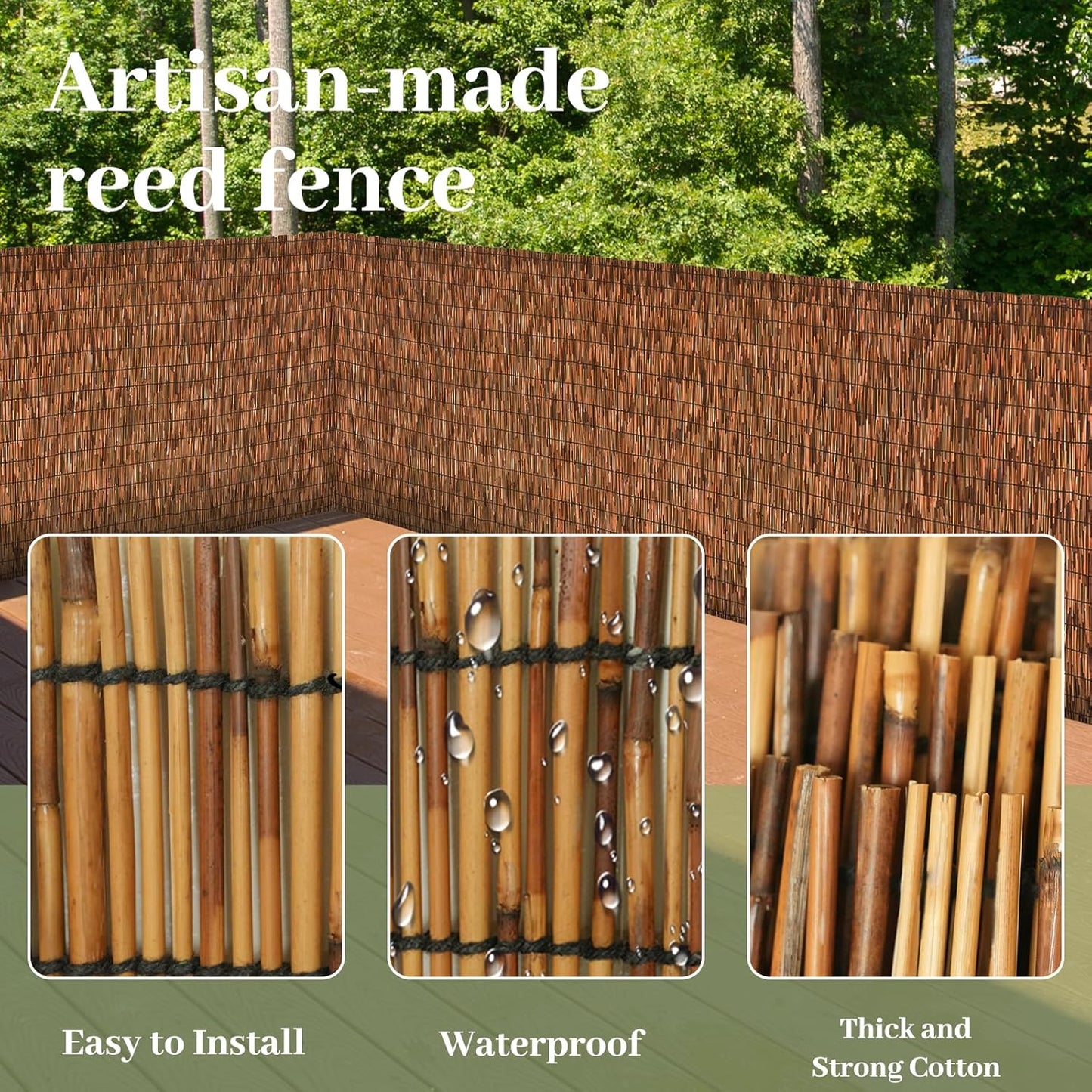 Brown 4FT X 16.4FT Reed Fencing Roll, Balcony Privacy Reed Shade Bamboo Fencing Garden Fence Border, Wind Block Sunshade Fence Screen for Outdoor Yard Patio Flower Bed Edge