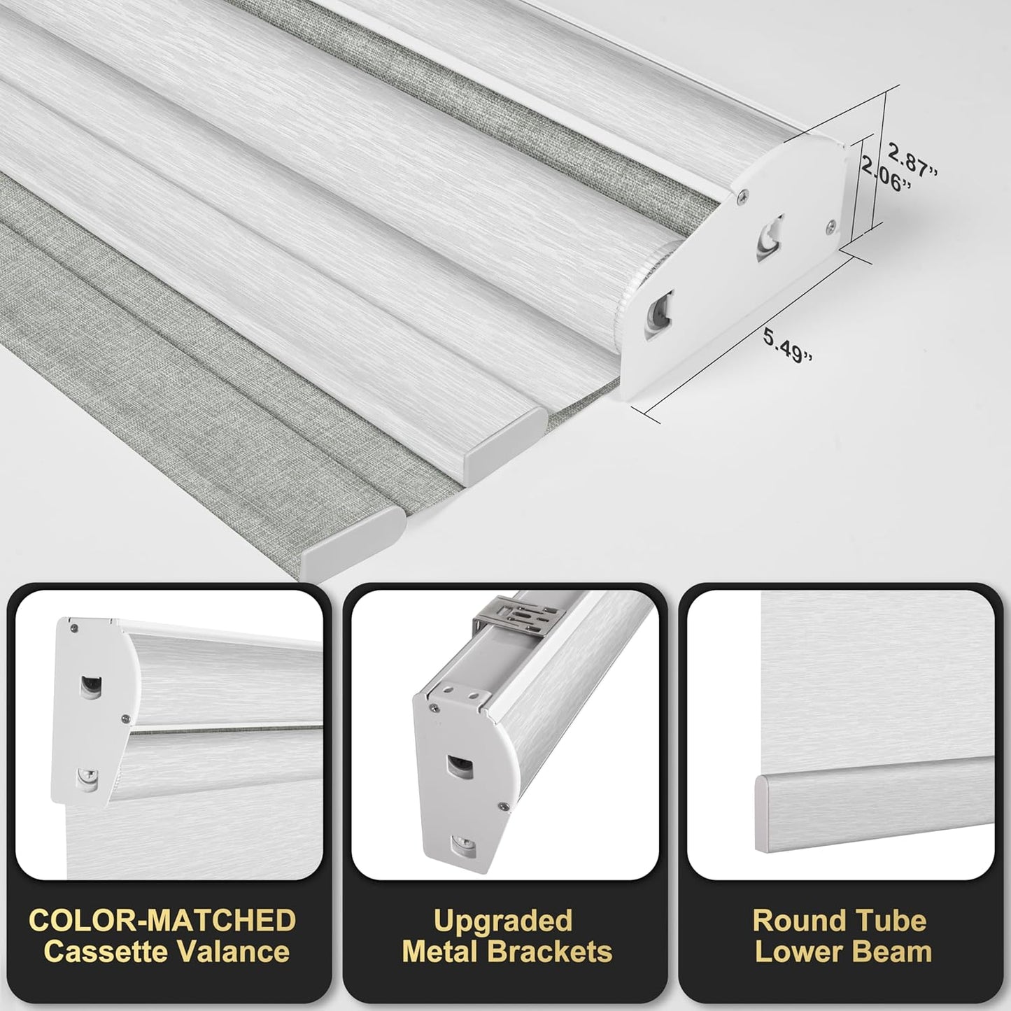 BERISSA Cordless Dual Roller Shades with Cassette Valance,Double Window Shades Blackout and Light Filtering Shades,Day and Night Roller Shades for Home Office Door.Linen Grey and White.46 W x 36" H