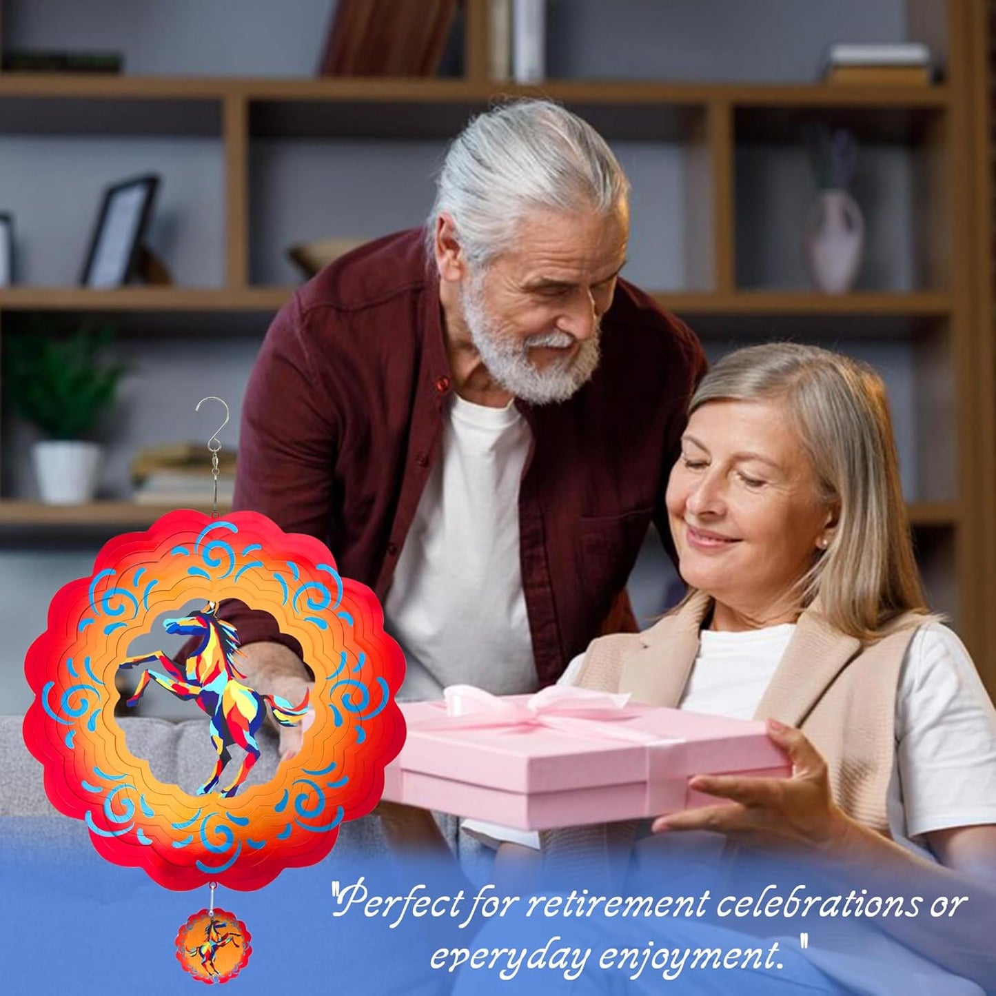 12 inch Horse 3D Stainless Steel Wind Spinners, Hanging Garden Spinner Kinetic Art Garden Decorations, Reflective Wind Sculpture for Indoor/Outdoor Decor