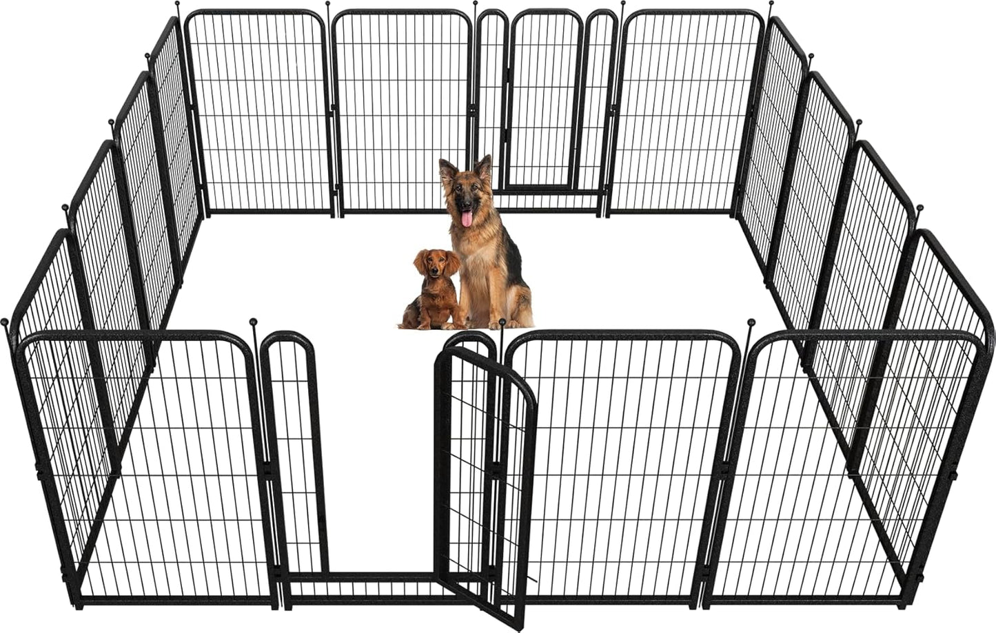 Metal Dog Playpen, 45" Inch Height 16 Panels, Large Dog Fence for Large/Medium/Small Dogs Indoor & Outdoor Bliss, Perfect Dog Pen for Camping, Yard and RV | Black-Silver