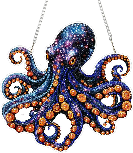 SENQAO Octopus Diamond Art Hanging Kit for Adult, Special Shaped Rhinestone, Double Sided DIY Acrylic Diamond Art Painting Window Pendants Home Garden Wall Hanging Kits Hanging Ornament