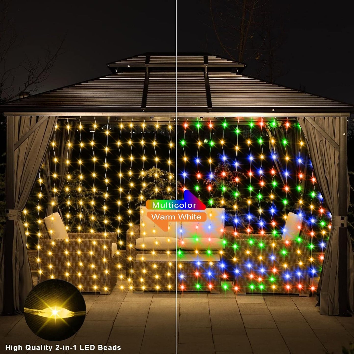 echosari 600 LED Curtain Lights Plug in, 20Ft x 10Ft Connectable Dual Color Changing Fairy Lights Curtain Outdoor Waterproof for Bedroom Backdrop Wedding (Warm White & Multicolor)