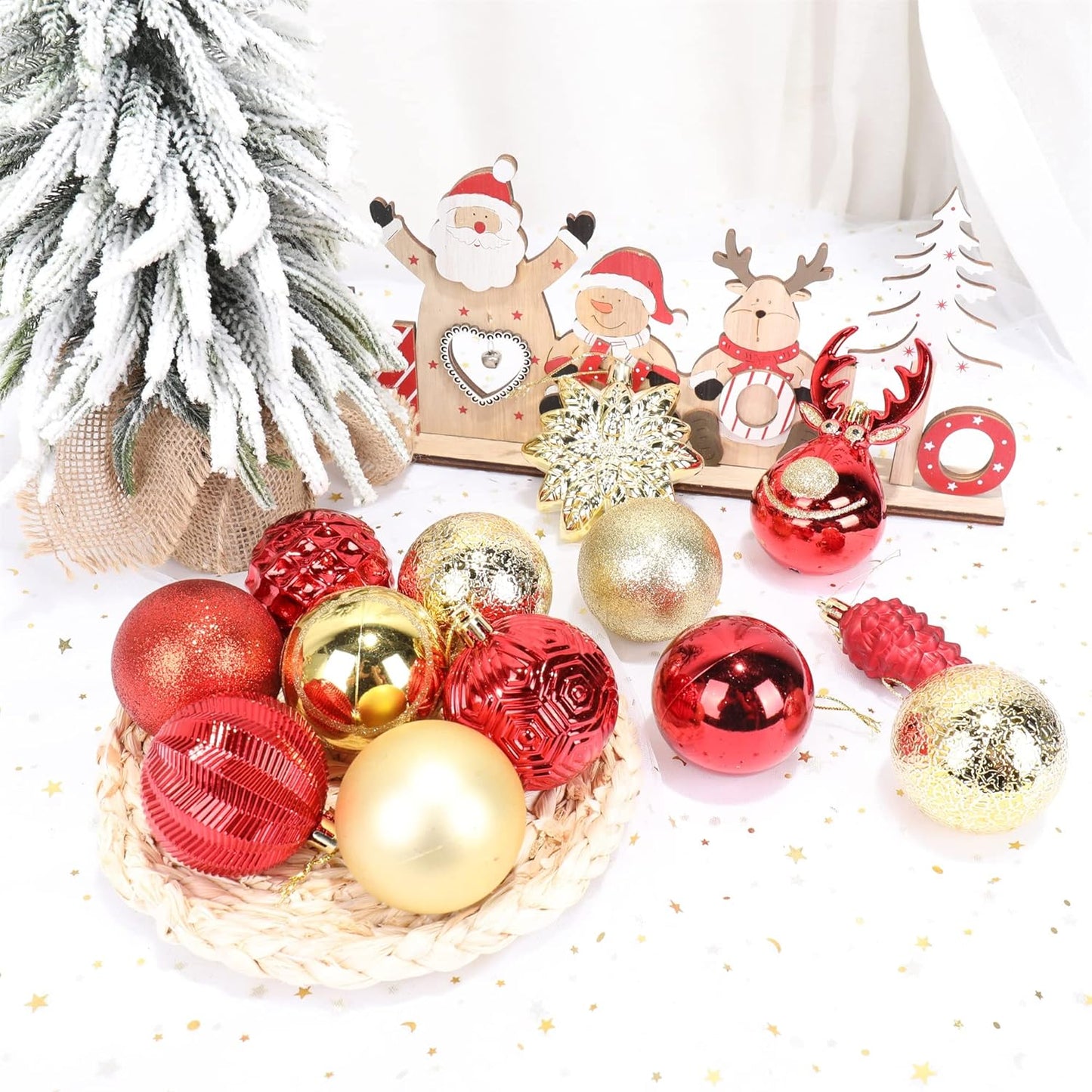 100-Pack Various Shatterproof Christmas Balls, Christmas Decorative Ball Ornaments for Xmas Tree- Red & Gold