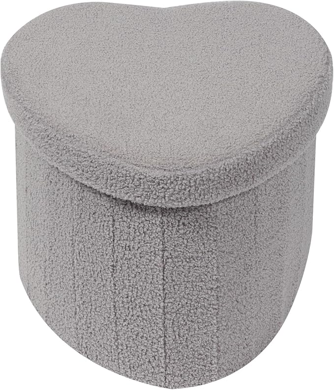 B FSOBEIIALEO Storage Ottoman Cube, Heart Shaped Ottomans with Storage Foot Stool Footrest for Lving Room, Boucle Ottoman Seat for Dorm Room,Faux Teddy Fur, Grey 15"x15"x15"