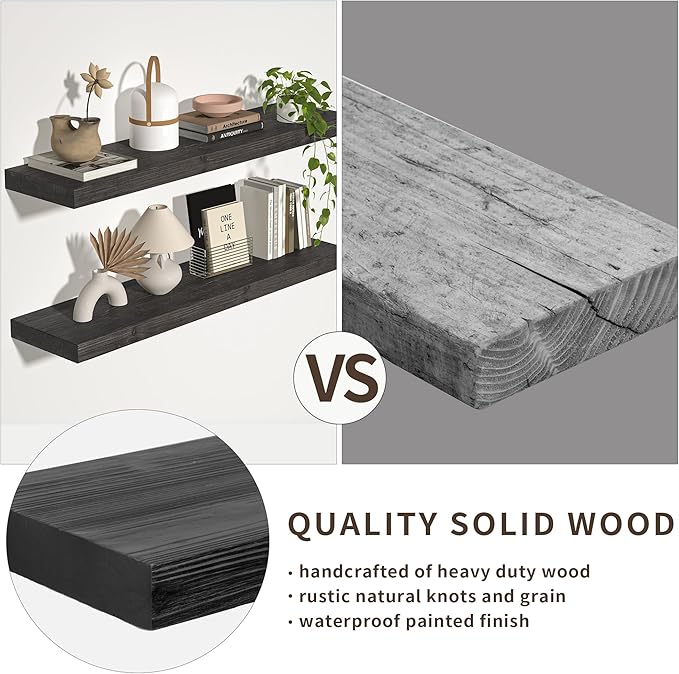 Floating Shelves for Wall, USA-Sourced Fir Wood 55 Inch Wall Shelves Set of 1, Natural Rustic Solid Wooden Floating Shelves Wall Mounted, Nursery Book Storage Shelf, Display Shelf for Bathroom