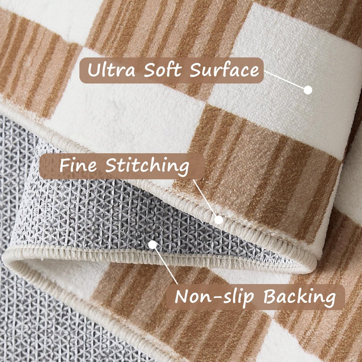 jinchan 5x7 Brown Checkered Area Rugs for Kids Room - Machine Washable Rug Modern Neutral Geometric Lattice Soft Non-Slip Carpet for Nursery Playroom Classroom Living Room Bedroom Home Office