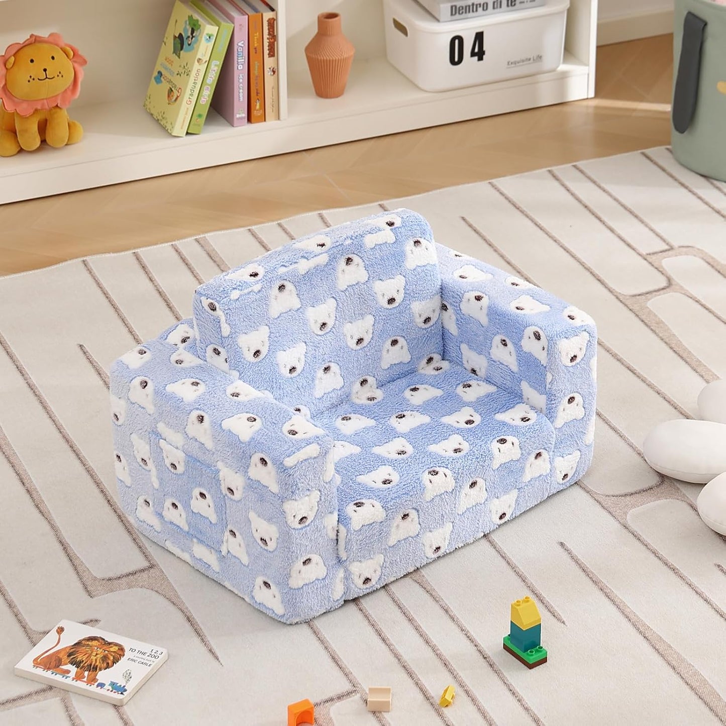 Toddler Chair Kids Couch, 2-in-1 Comfy Armchair with Removable and Washable Cover Carrying Handle, Convertible Reading Chair Toddler Couch for Girls and Boys