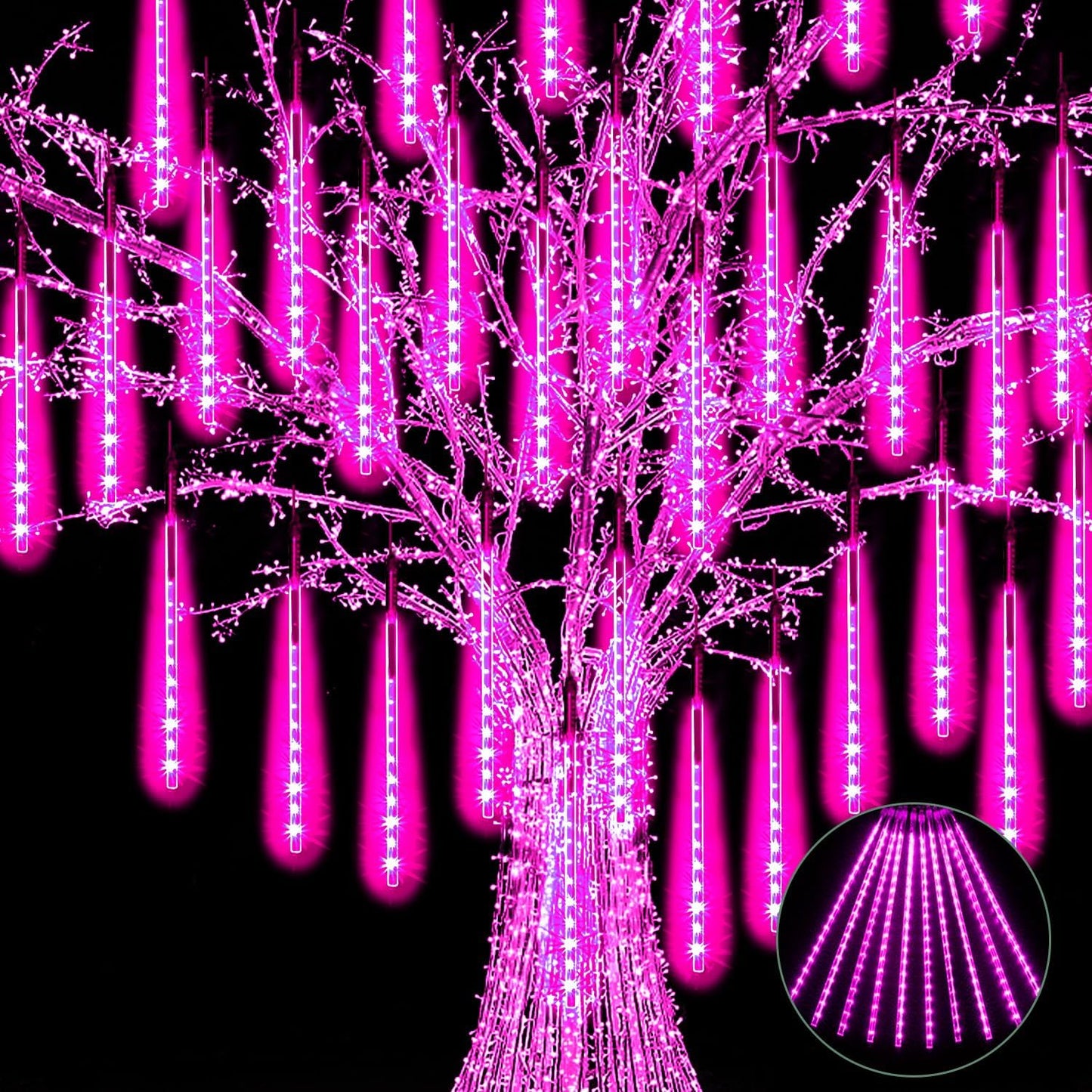 Christmas Meteor Shower Rain Lights, 10 Tube 12 Inch 240 LEDs Icicle Outdoor Raindrop for Xmas Halloween Wedding Party Tree Holiday Decoration, Pink