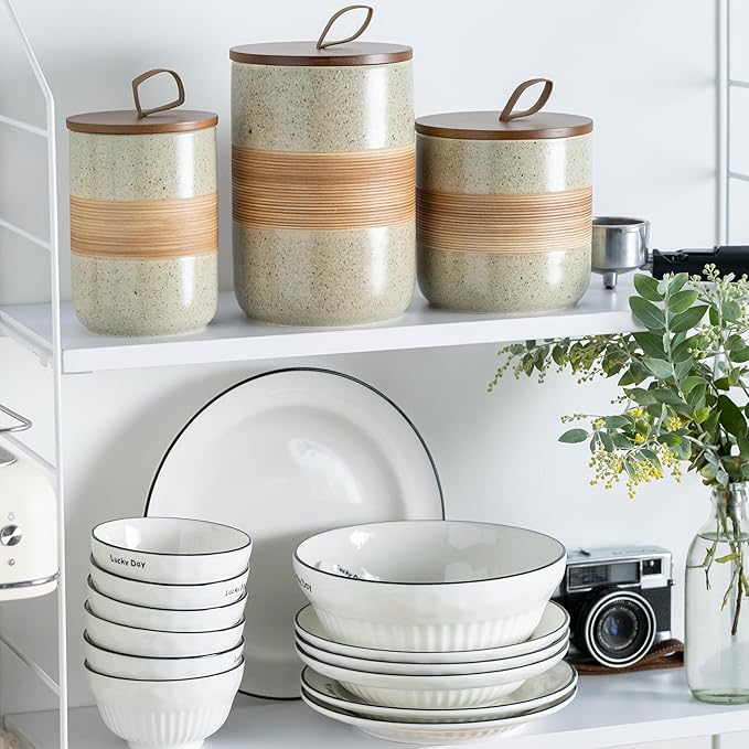 Coffee Storage Container Jar with Lid, Ceramic Kitchen Food Storage Jars with Airtight Lids for Spice Sugar Cookie, Stackable Decorative Jars for Coffee Countertop, 28oz