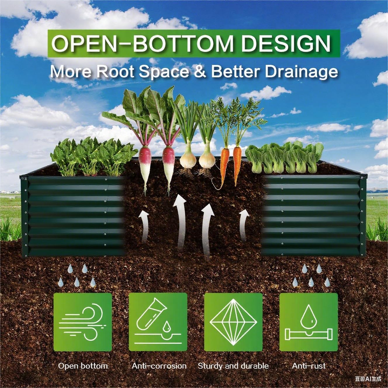 GARDMAX 8x4x2FT Galvanized Raised Garden Bed Kit, Metal Planter Boxes Outdoor with Easy Assembly, Large Garden Bed for Vegetables, Fruits, Flower, Herbs Rectangle Dark Green