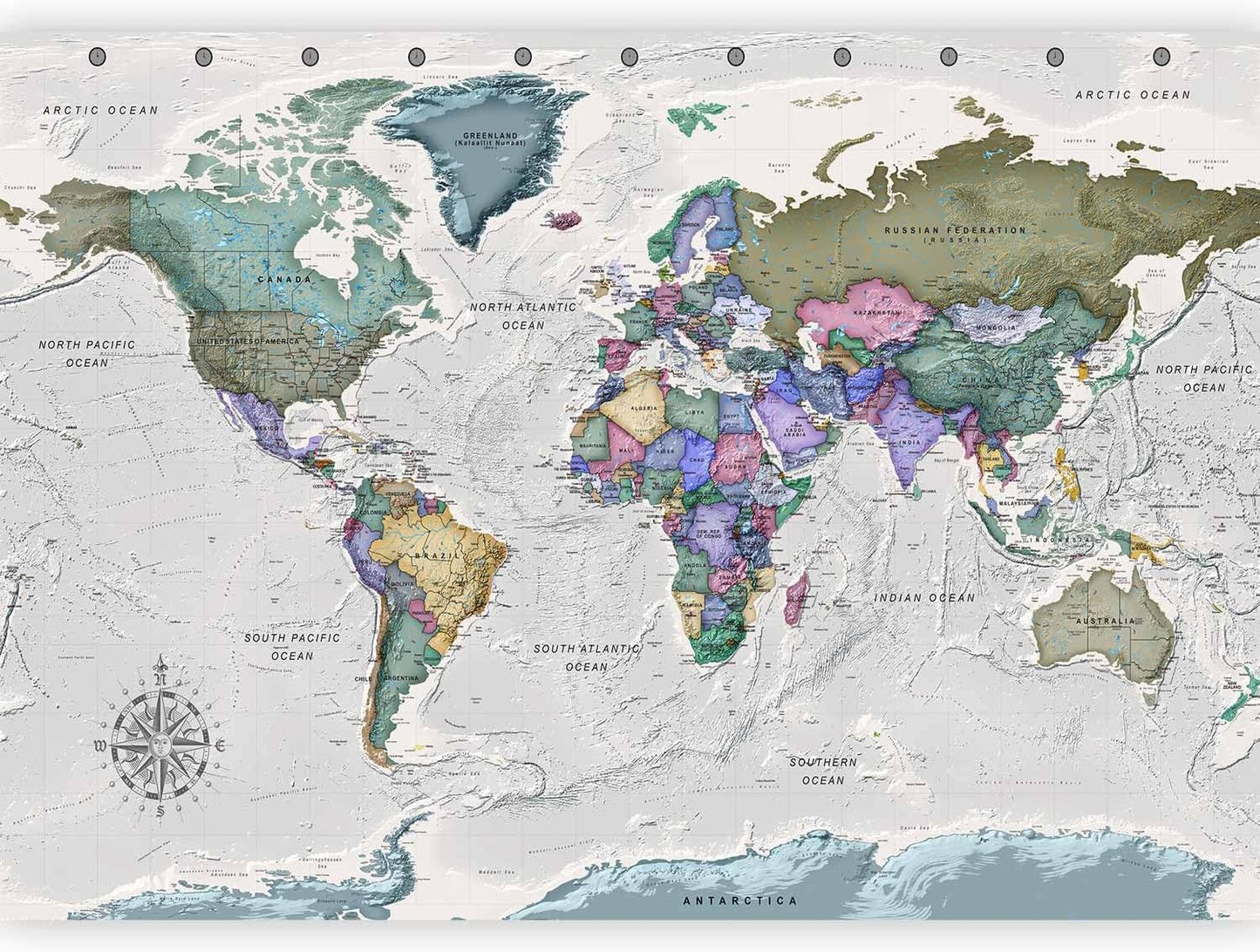 artgeist Wall Mural World Map 118x83 in - XXL Non-Woven Wallpaper Fleece Wall Decor Photo Print Picture Image Design Home Map of The World k-A-0380-a-a