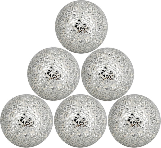 6pcs Decorative Balls for Centerpiece Bowls - 8cm/3.15in Silver Mosaic Glass Orbs Decoration Ball Mirror Glass Ball Fillers for Bowl Tables Wedding Party