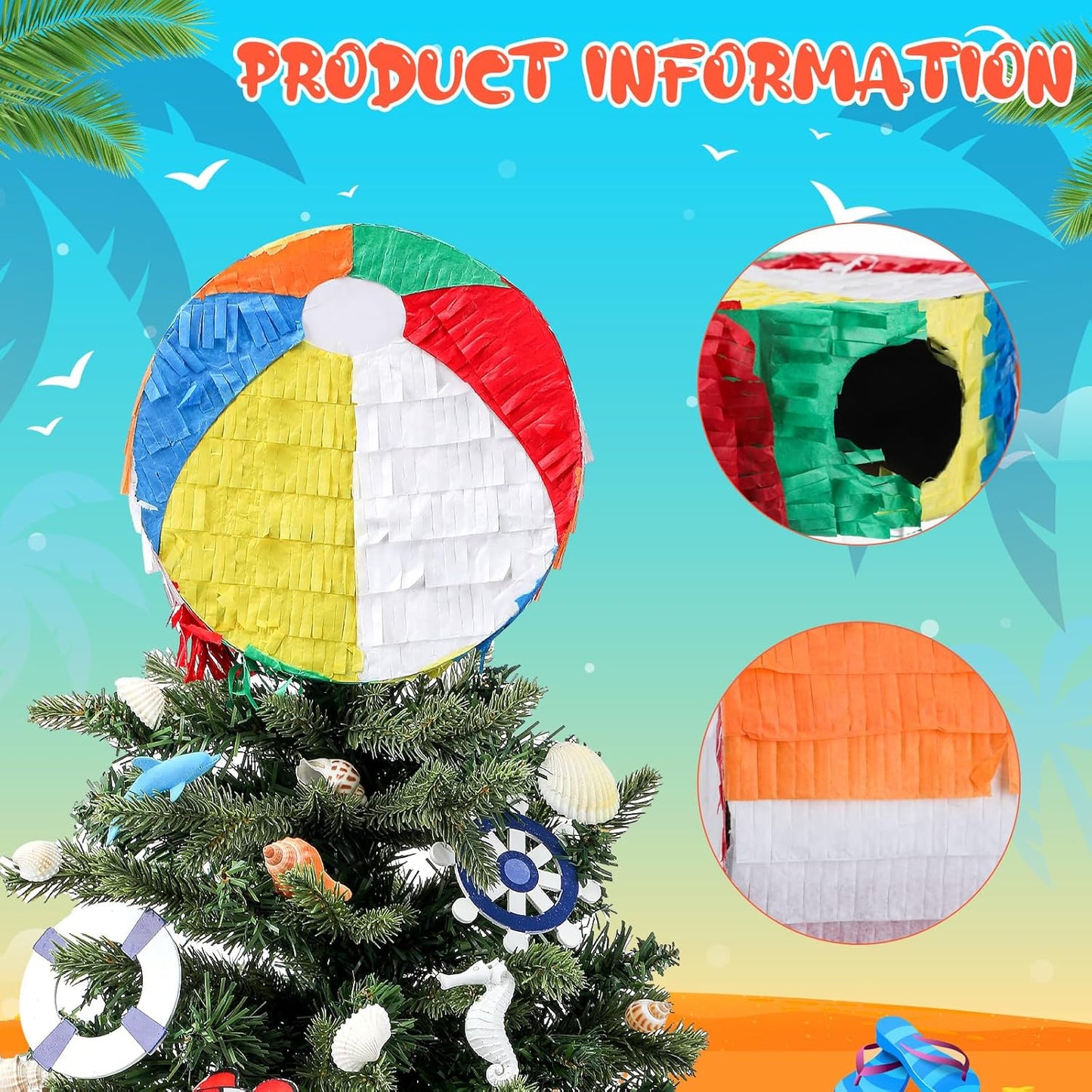 Retisee 7.8'' Summer Beach Ball Tree Topper Hawaiian Party Decoration Summer Tree Ornaments Pool Party Supplies for Home Indoor Holiday Outdoor Beach Decor