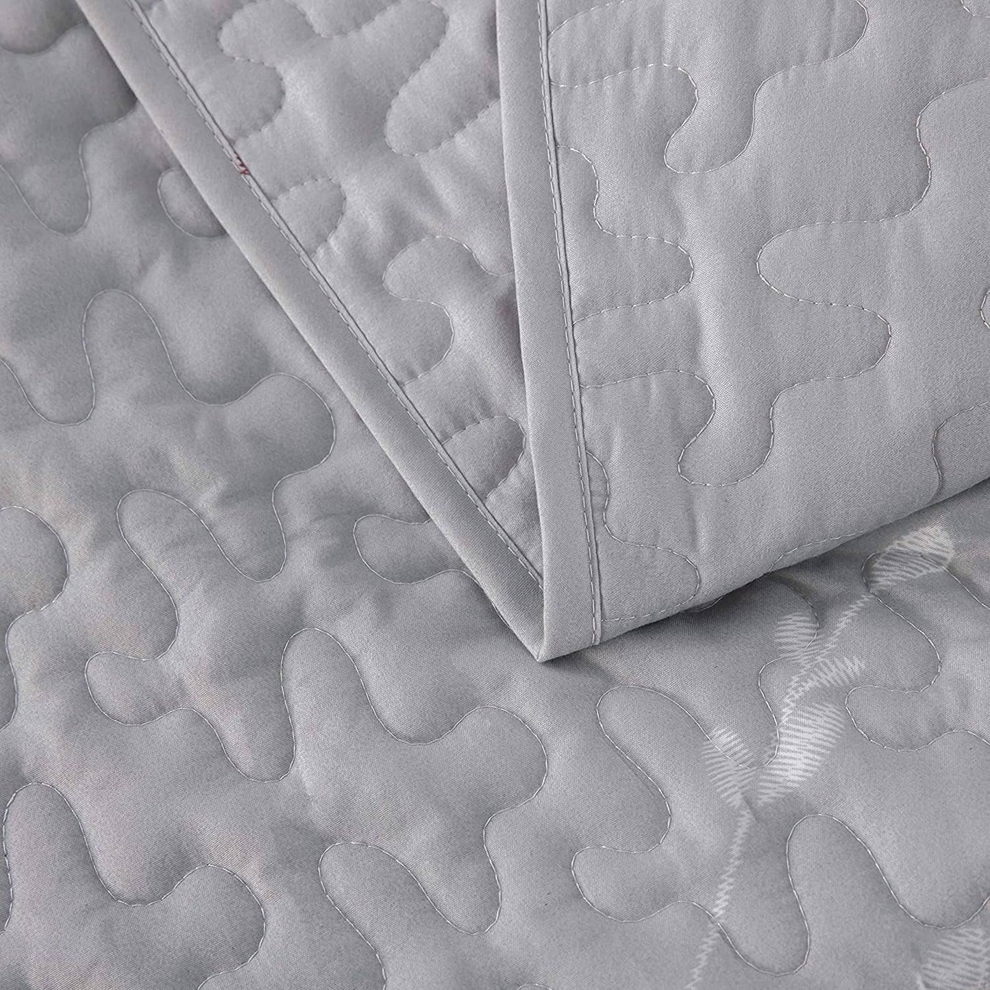 Exclusivo Mezcla Reversible Boho Quilt Set Queen Size, 3 Pieces Flowers Grey All Season Bedspreads, Ultra Soft Floral Coverlet Bedding Set with Printed Pattern (1 Quilt, 2 Pillow Shams)