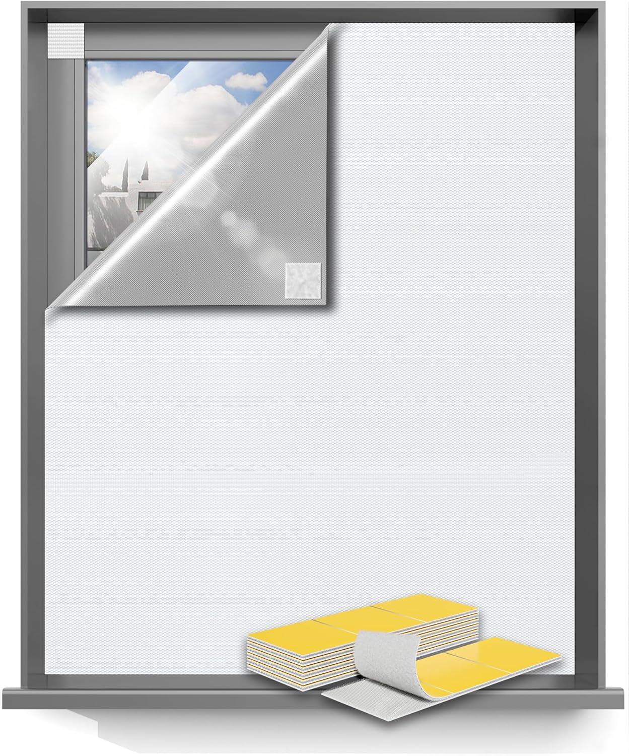 Sumobaby Blackout Curtains for Bedroom 75"x57" Portable No Drill Blinds for Windows with Heat-Resistant Magic Tapes,100% Black Out Window Cover Easy to Cut Fit for Home Cinema,Dorm Room,Nursery(White)