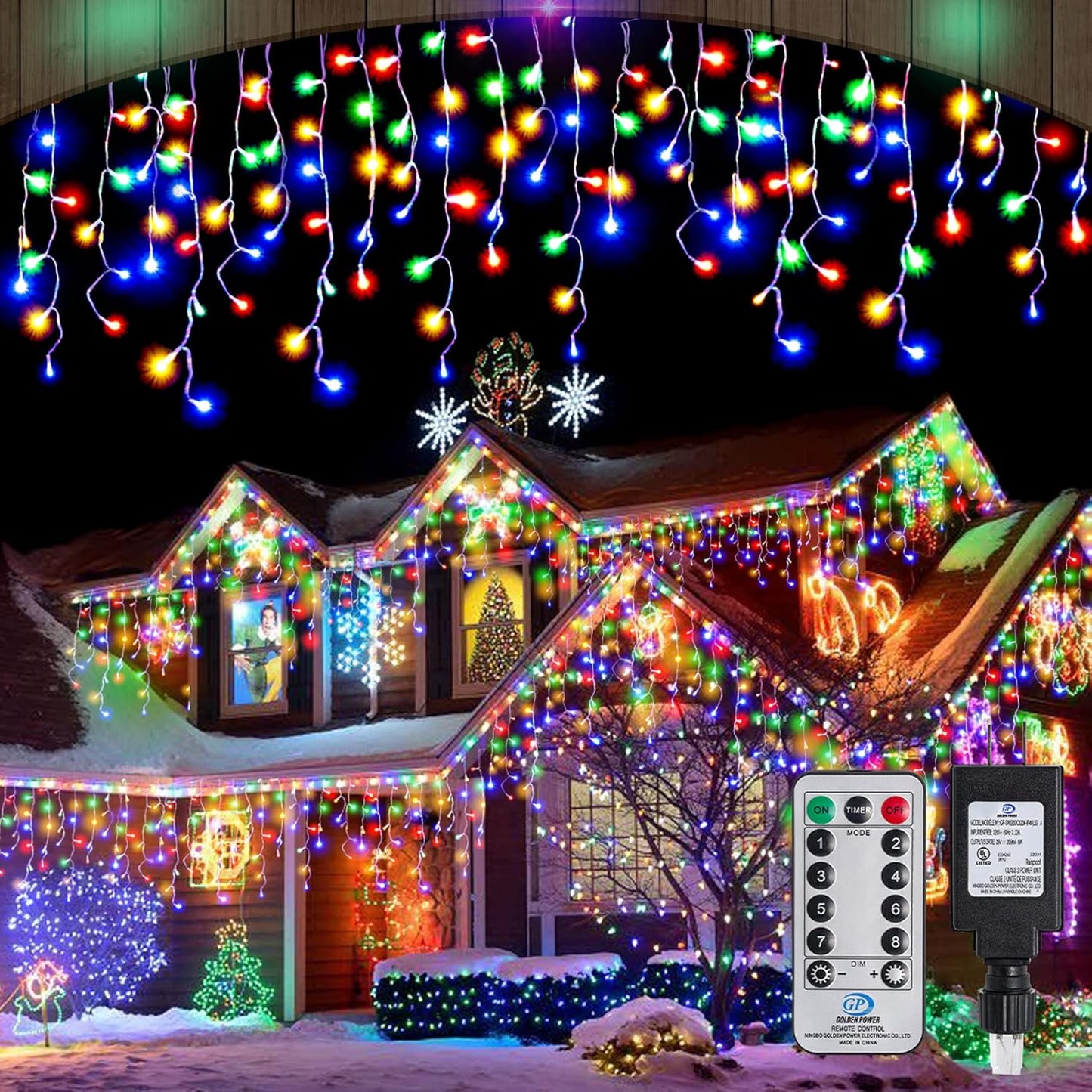 Christmas Icicle Lights Outdoor,640 LED 65.6 FT 8 Modes with Remote Control, Curtain Fairy String Lights for Christmas Decorations Holiday Wedding Party Eaves Window Yard Indoor (Multicolor)