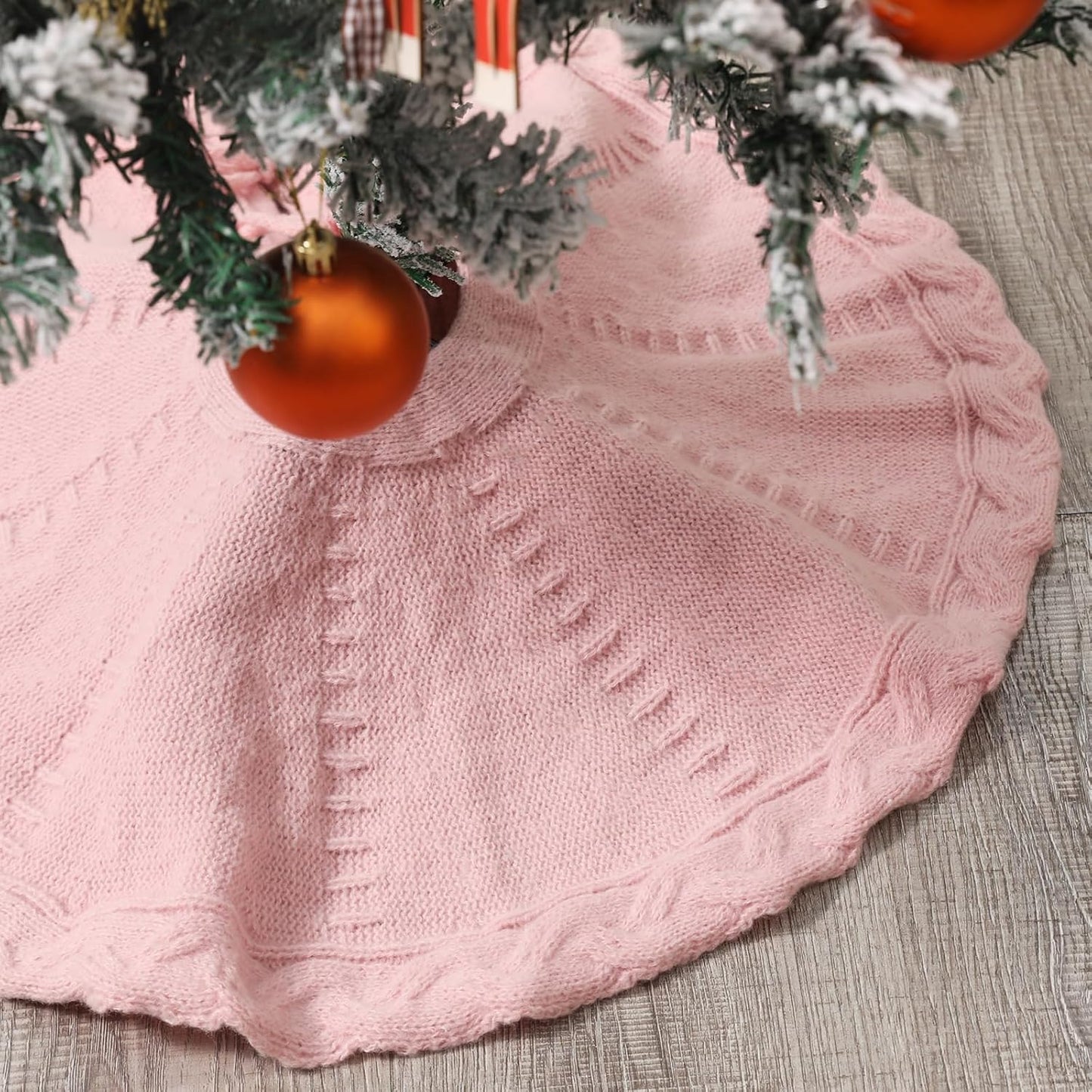Mini Pink Tree Skirt,18 Inches Knitted Christmas Tree Skirt,Christmas Tree Decorations, Farmhouse Decor Xmas Holiday Home Party Decorations