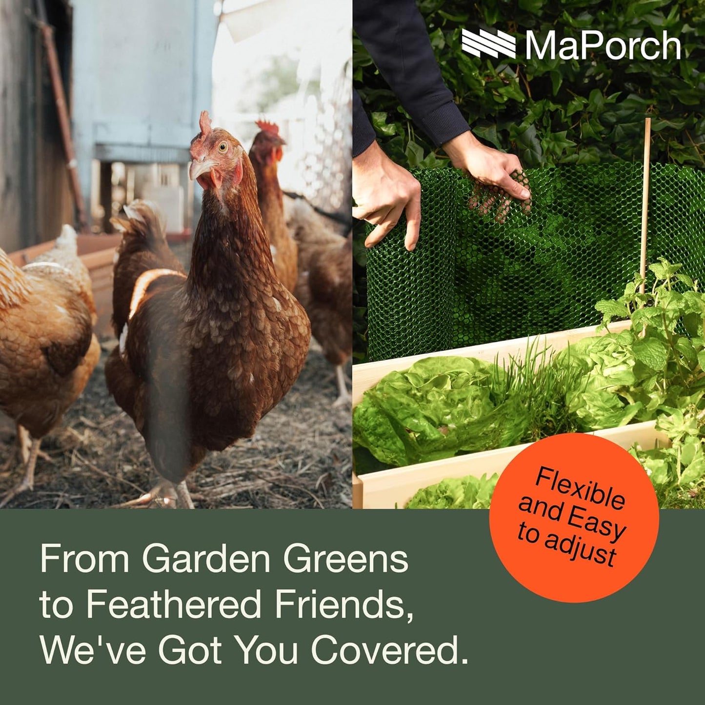 MaPorch Plastic Wire Mesh Fence - Hunter Green, 15.71" x 10 ft - Plastic Chicken Wire Fencing for Dogs, Rabbits & Poultry - Chicken Netting Barrier - Balcony Netting for Pets - Balcony Cat Barrier