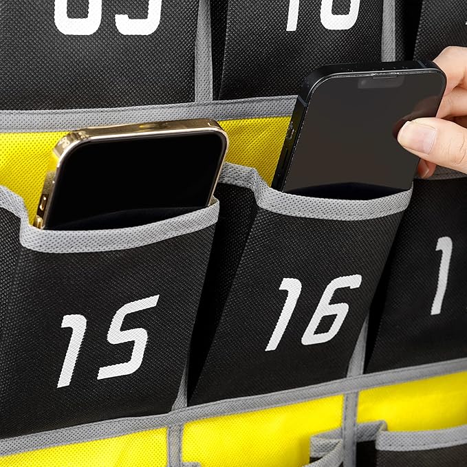 Loghot Classroom Accessories Closet Pocket Chart for Cell Phones Holder Wall Door Hanging Organizer (36 Pockets Black)
