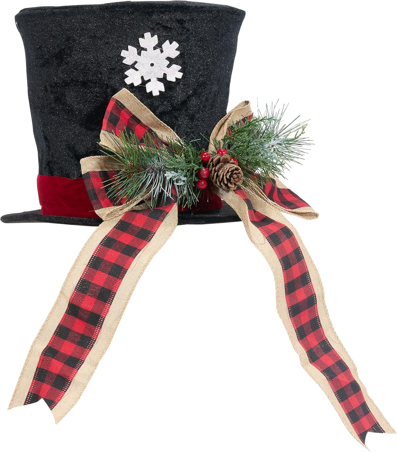 GENMOUS Christmas Hat Tree Topper, Buffalo Plaid Snowflake Christmas Tree Topper Bows with Light, Xmas Tree Top Ornament Home Decorations Ideal Gifts